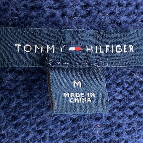Tommy Hilfiger Medium M Navy Diamond Chevron Cotton Chunky Knit Cardigan Sweater - Picture 3 of 4
